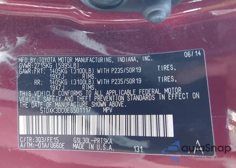 2014 Toyota Sienna Se 8 Passenger z USA, uszkodzony, nr VIN 5TDXK3DC0ES501117